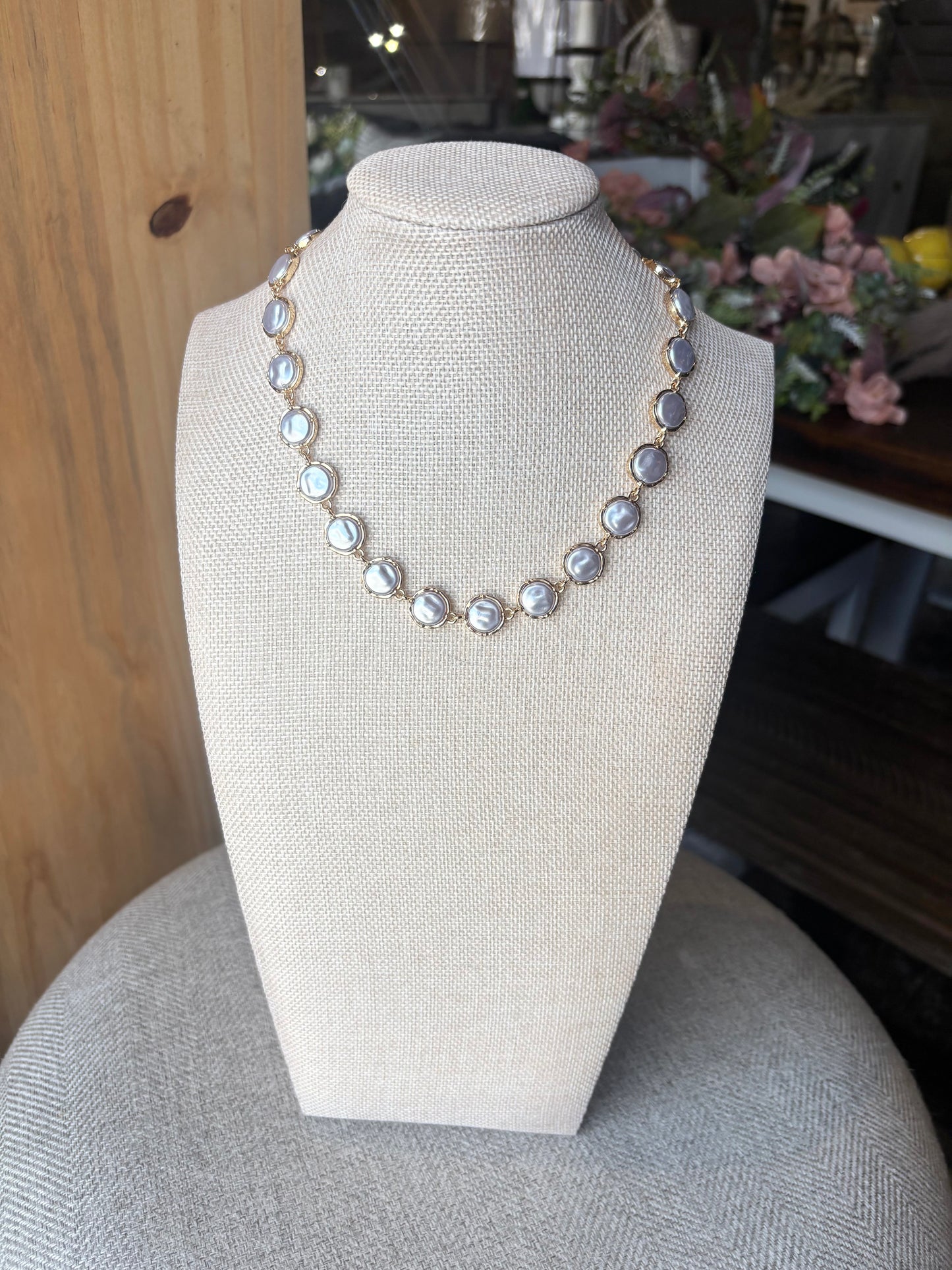 Classic Pearl Disc Link Necklace