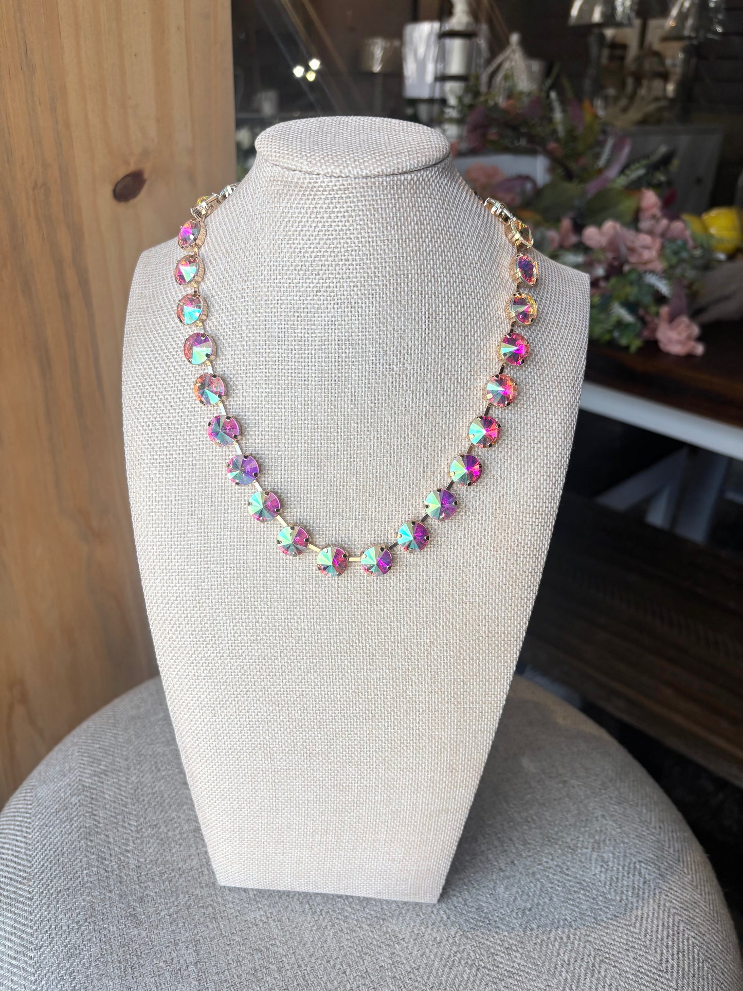 Round Cut Stone Cluster Link Evening Necklace