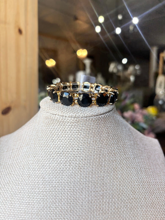Round Stone Cluster Beaded Stretch Evening Bracelet
