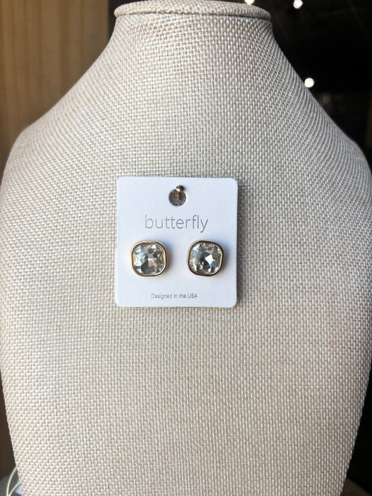 Square Cut Gem Evening Stud Earrings