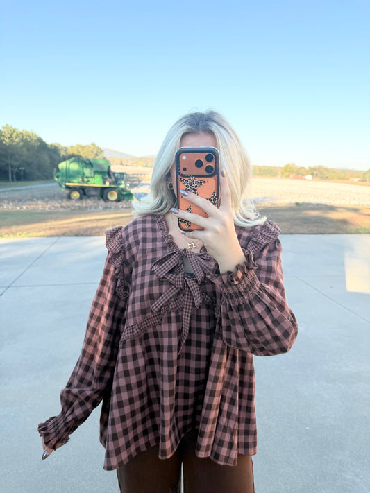 Orange and Brown Plaid Top