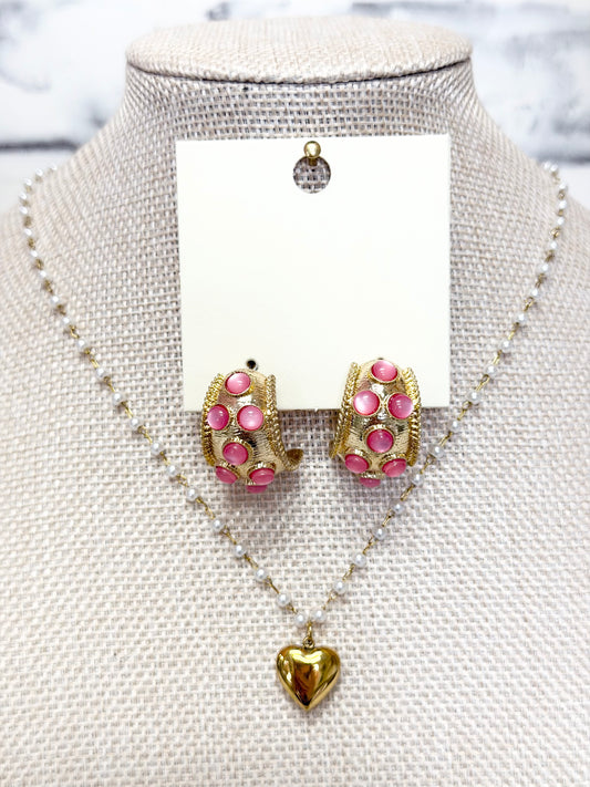 Gold Crest Pink Pearl Earrings