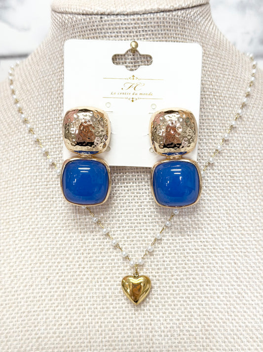 Large Gold and Blue Earrings
