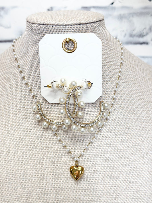 Large Diamond and Pearl Hoop Earrings