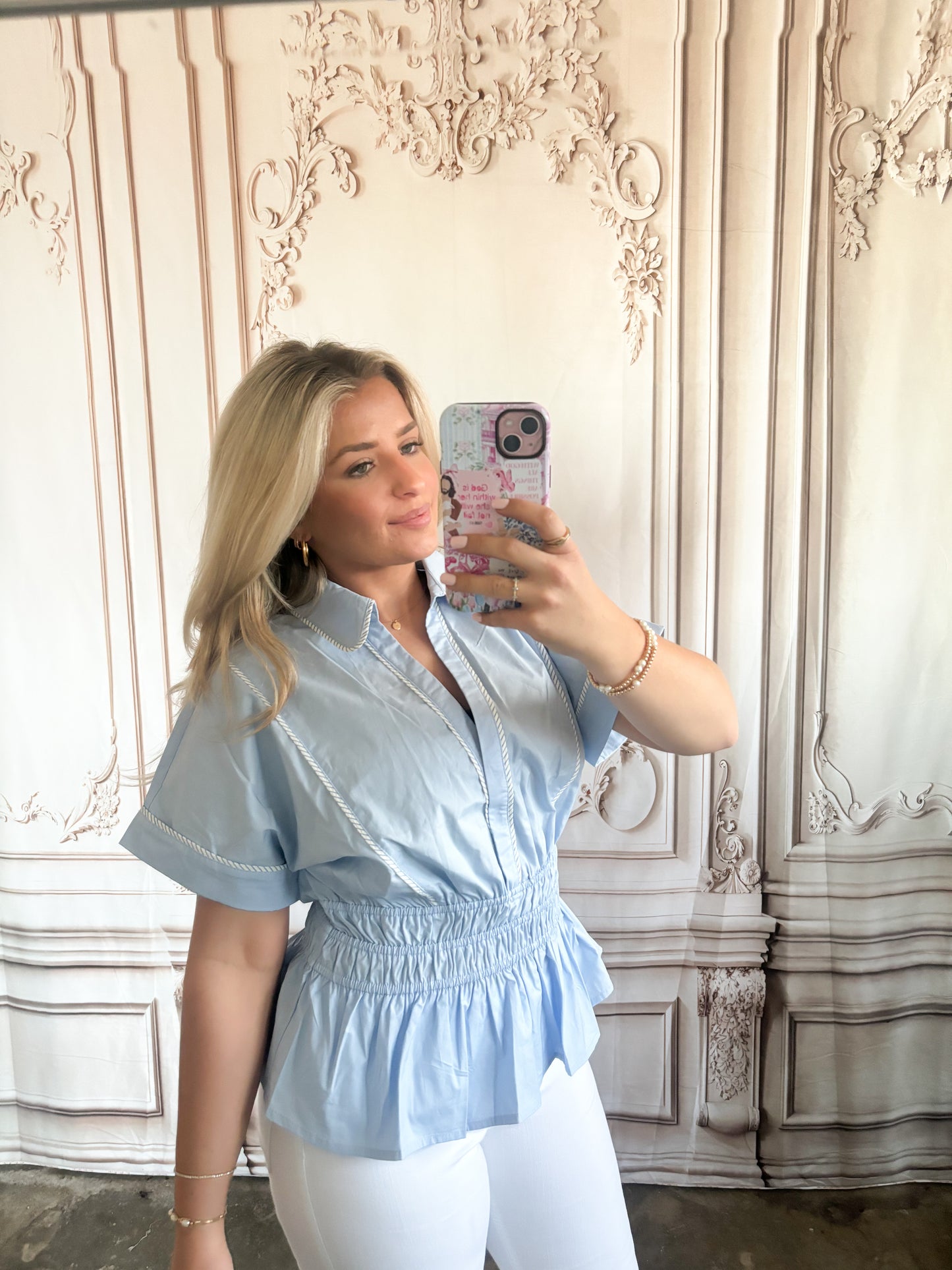 Drop Shoulder Short Sleeve With Elastic Waistband