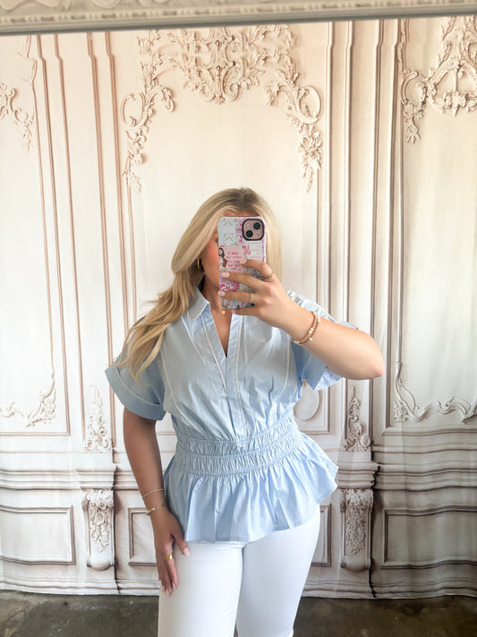 Drop Shoulder Short Sleeve With Elastic Waistband