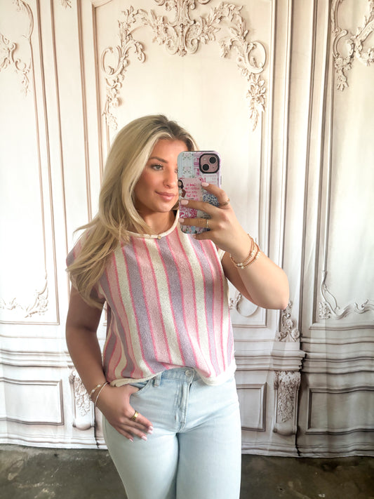 Pink/Lilac Short Sleeve Knit Top
