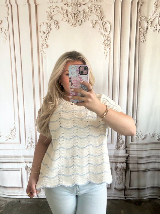 Scallop Striped Knit Sweater Top
