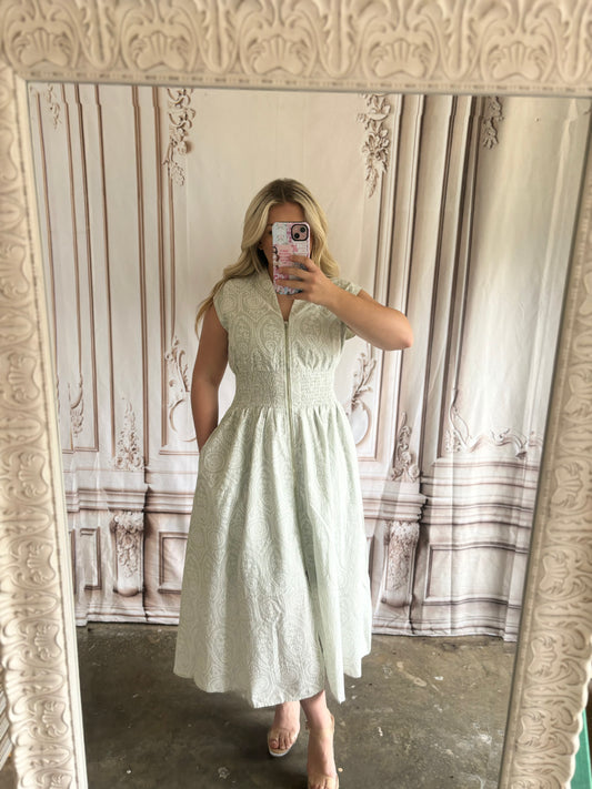 Front Zip Midi Dress With Pockets