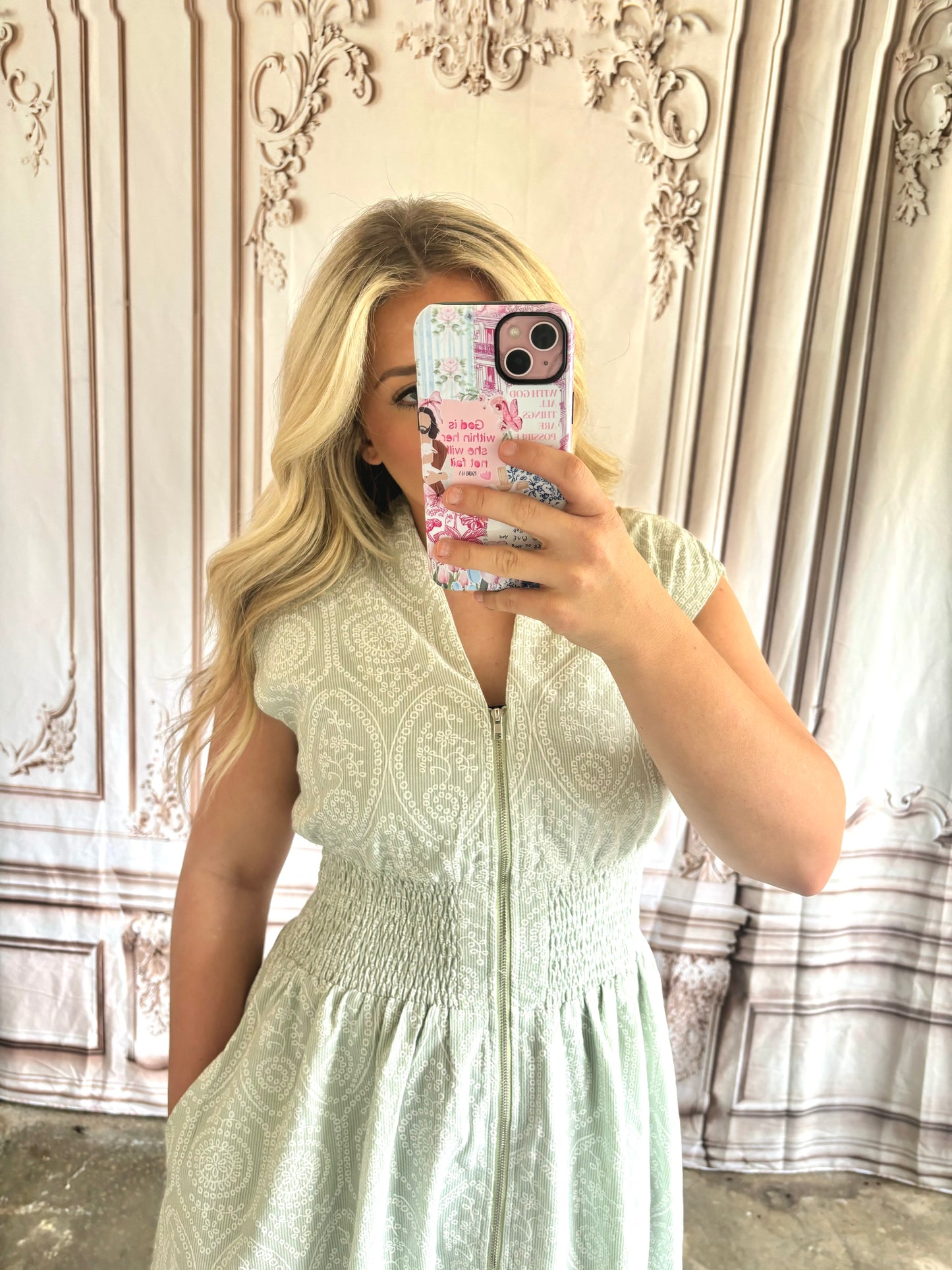 Front Zip Midi Dress With Pockets