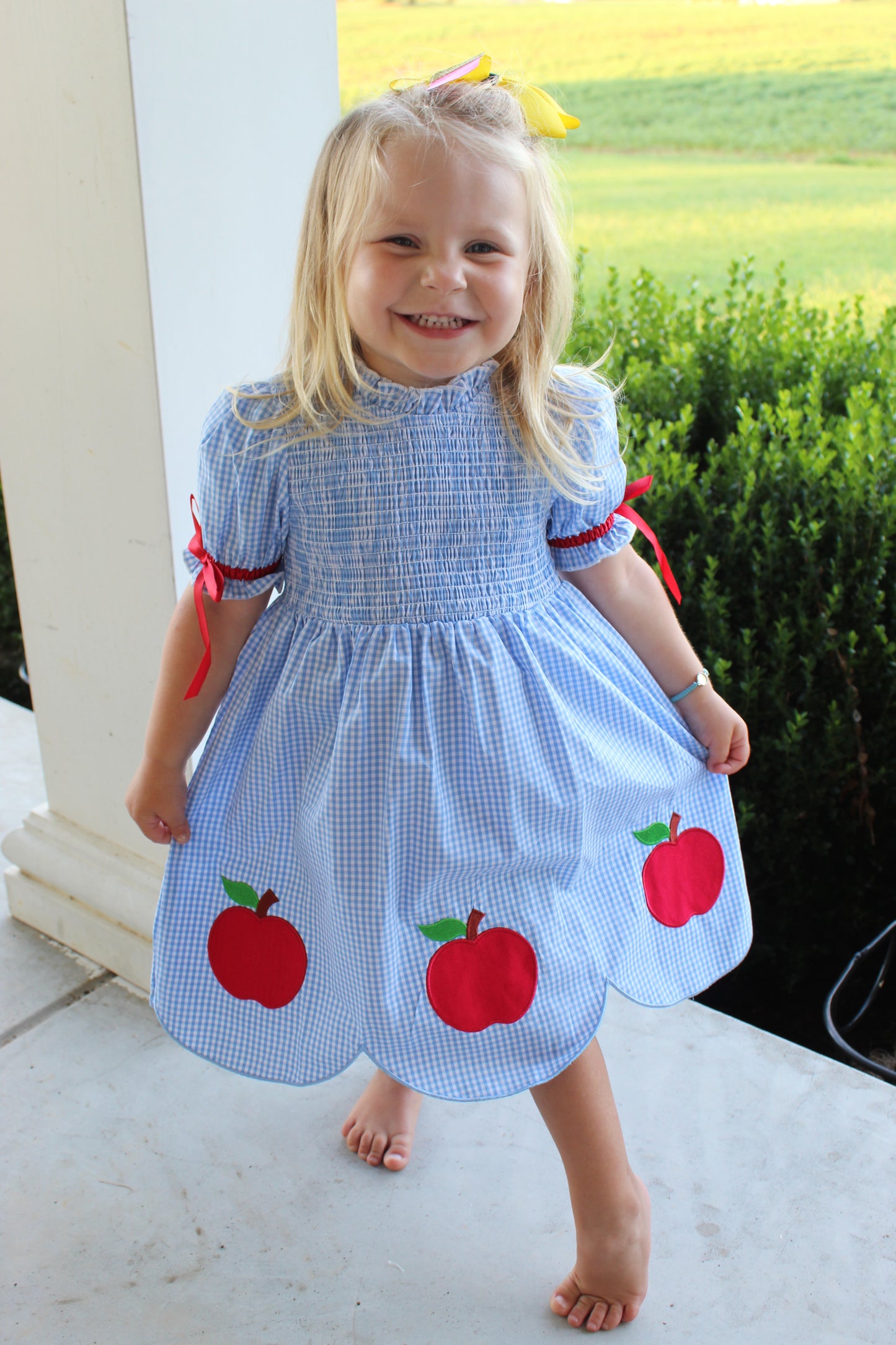 Kids Blue Gingham Apple Dress