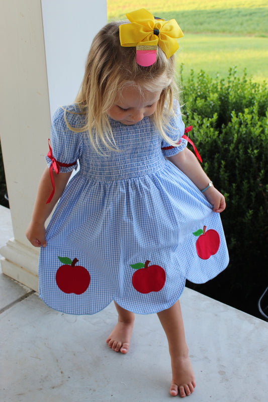 Kids Blue Gingham Apple Dress